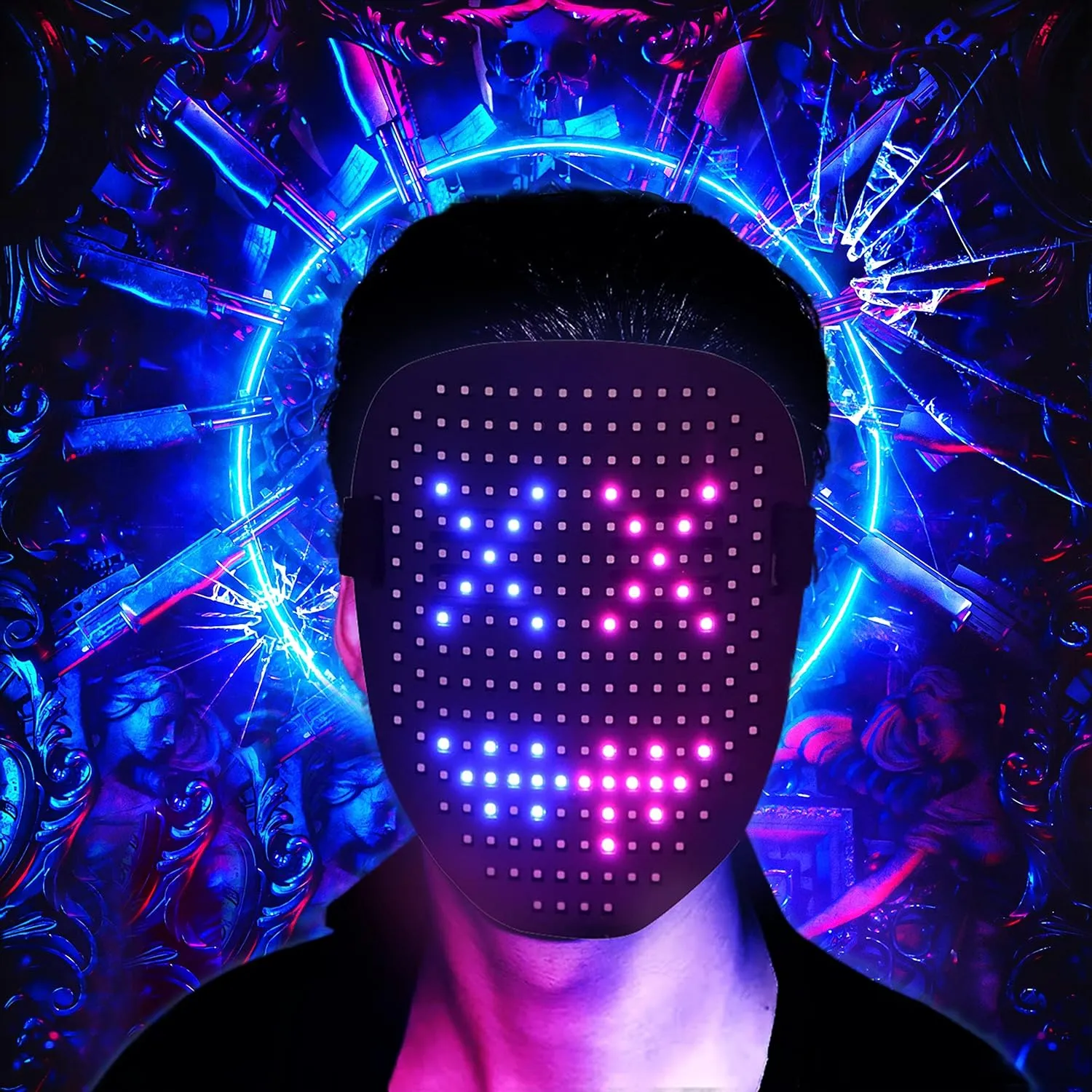 CASEIER Led Mask, Led Face Mask - 2025 Upgraded Led Mask Halloween with Gesture Control Light Up Toy for Kids, Perfect Gifts for Christmas and New Year
