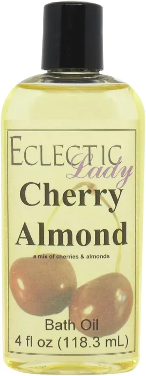 Cherry Almond Bath Oil by Eclectic Lady - Scented Bath Oil - Relaxing & Moisturizing Bathing Oil - Fragrance Body Oil For Dry & Rough Sensitive Skin - Body Daily Nourishing Shower Oil (4 oz)
