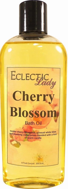 Cherry Blossom Bath Oil by Eclectic Lady - Scented Bath Oil - Relaxing & Moisturizing Bathing Oil - Fragrance Body Oil for Dry & Rough Sensitive Skin - Body Daily Nourishing Shower Oil (8 oz)