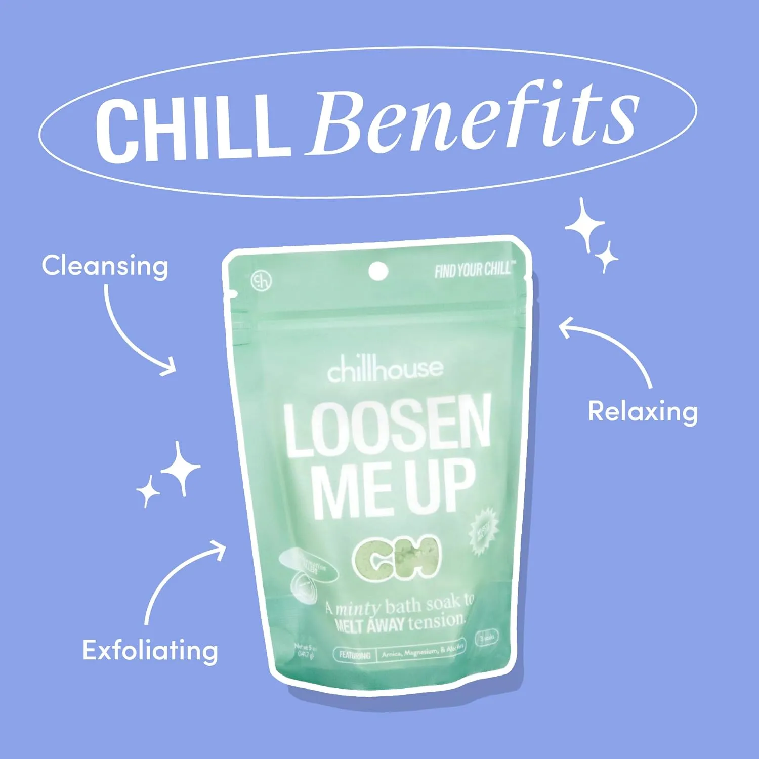 Chillhouse Salt Bath Soak, Loosen Me Up - Gentle Cleansing Bath Salt for Exfoliating, Softening & Skin Moisturizing - Soaking & Bathing Skin Care for Radiant Sparkly Glow