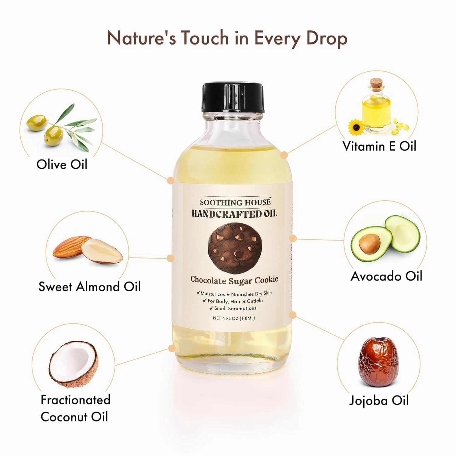 Chocolate Sugar Cookie Body Oil: Moisturizing Body Oil for Soft, Glowing Skin with Almond & Jojoba Oil (4 fl oz)