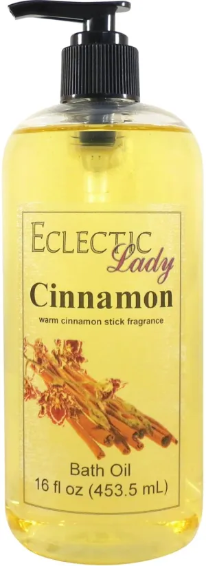 Cinnamon Bath Oil by Eclectic Lady - Scented Bath Oil - Relaxing & Moisturizing Bathing Oil - Fragrance Body Oil For Dry & Rough Sensitive Skin - Body Daily Nourishing Shower Oil (16 oz)
