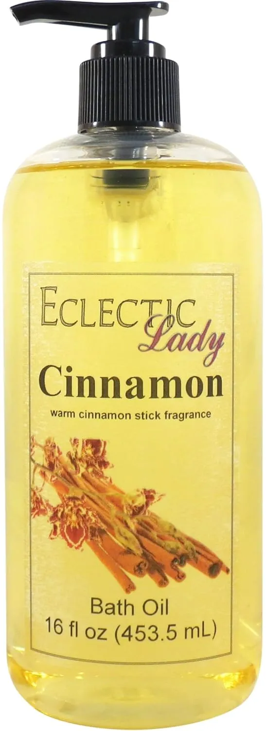 Cinnamon Bath Oil by Eclectic Lady - Scented Bath Oil - Relaxing & Moisturizing Bathing Oil - Fragrance Body Oil For Dry & Rough Sensitive Skin - Body Daily Nourishing Shower Oil (16 oz)
