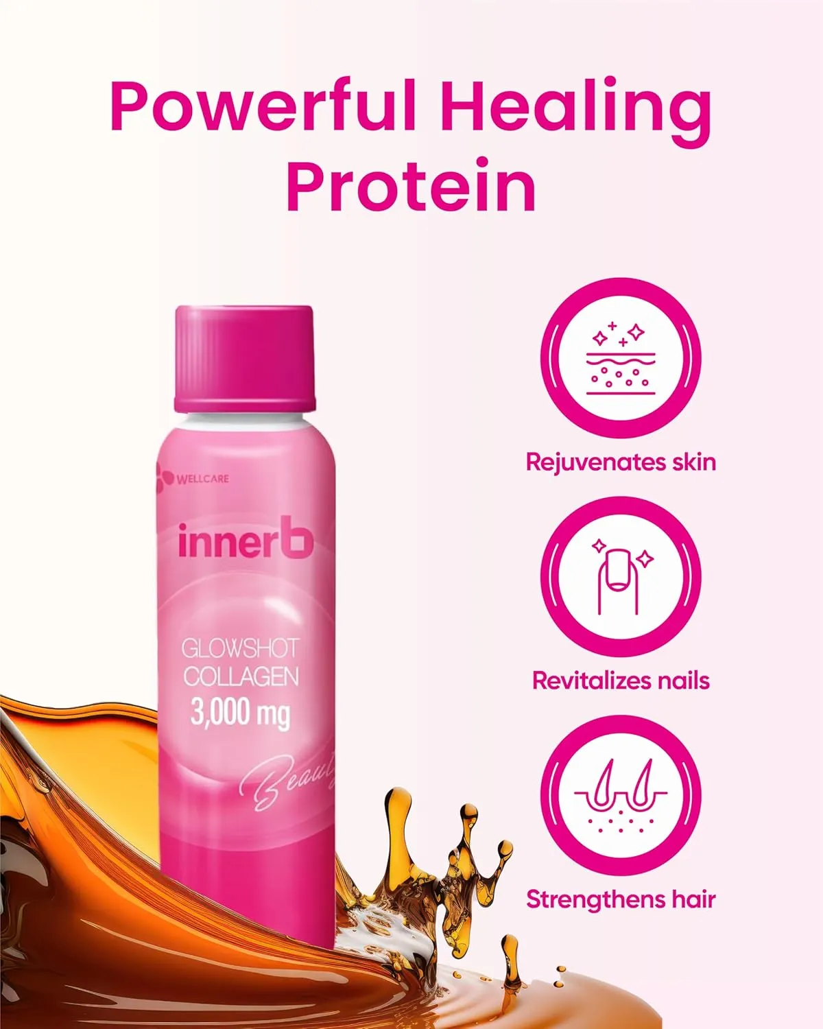 CJ Wellcare Innerb Glowshot Collagen (50.7 fl oz, 30 Servings) - Marine Liquid Collagen for Women, 3,000mg Collagen Peptides, Collagen Shots for High Absorption, Hair, Skin & Nails Supplement