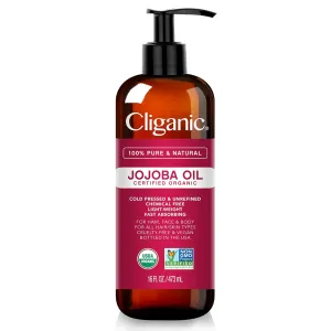 Cliganic Organic Jojoba Oil 16oz with Pump, 100% Pure | Bulk, Moisturizing Oil for Face, Hair, Skin & Nails | Natural Cold Pressed (Packaging May Vary)