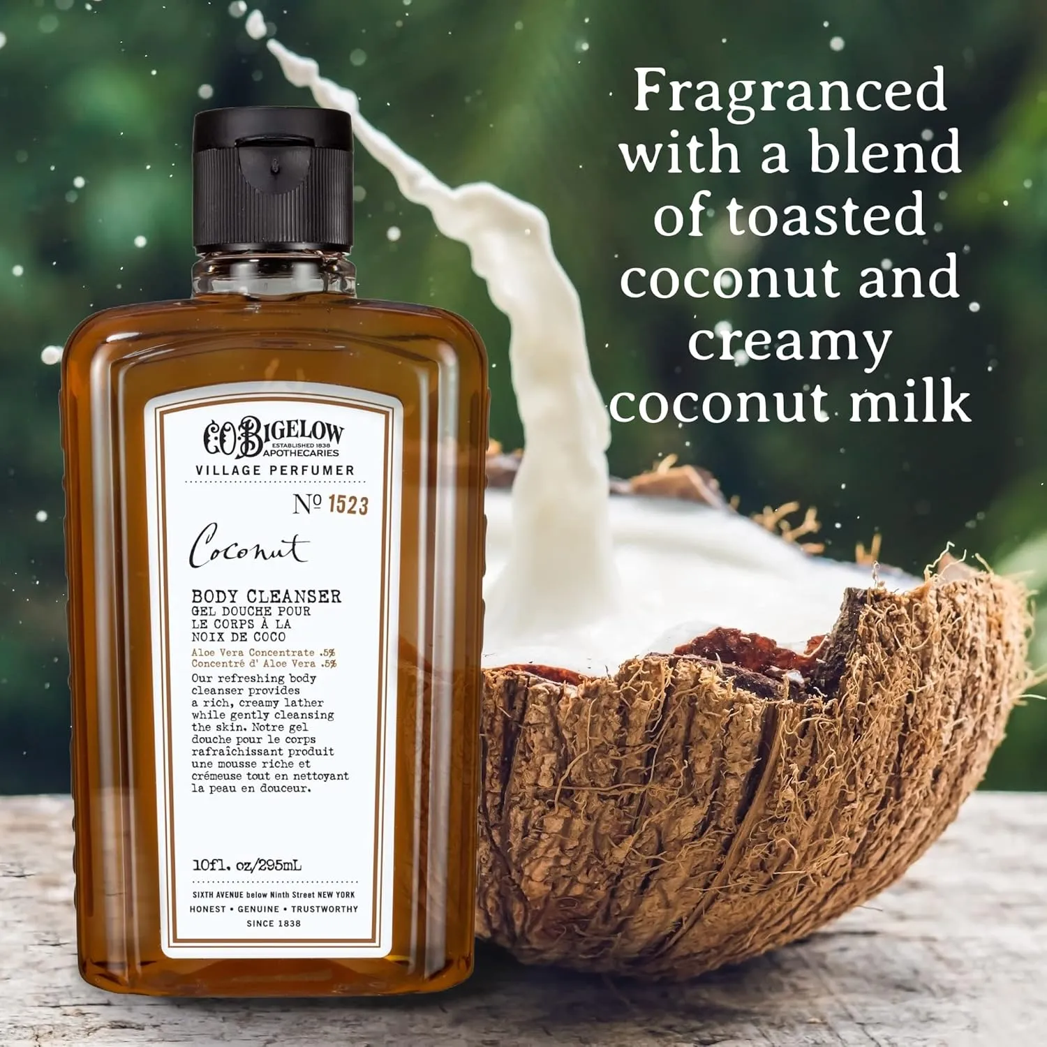 C.O. Bigelow Coconut Body Cleanser, Village Perfumer Moisturizing Gentle Body Wash for Men & Women with Aloe Vera, Sodium PCA, and Glycerin, 10 fl oz