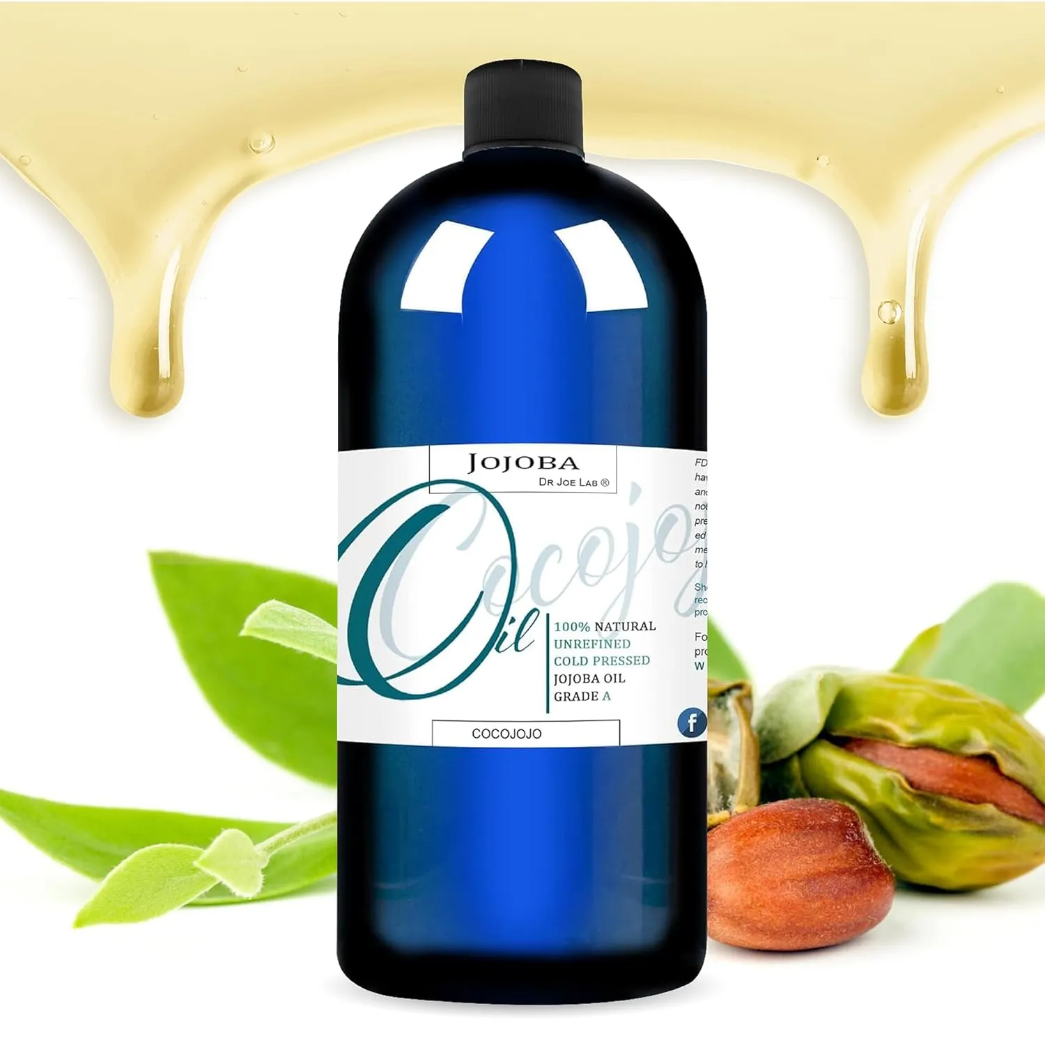 cocojojo Jojoba Oil Organic, Jojoba Oil for Hair Growth, Jojoba Oil for Skin, Jojoba Oil for Face, 100% Pure Natural, Cold Pressed, Deep Moisturizing Anti-Aging, Essential Oils - 32 Fl Oz