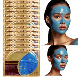 Collagen Face Sheet Mask (15 PCS) - Collagen Anti-Aging Korean Face Sheet Mask for All Skin Types -Facial Sheets of Luxury with Collagen & 24K Gold (Ice Blue)