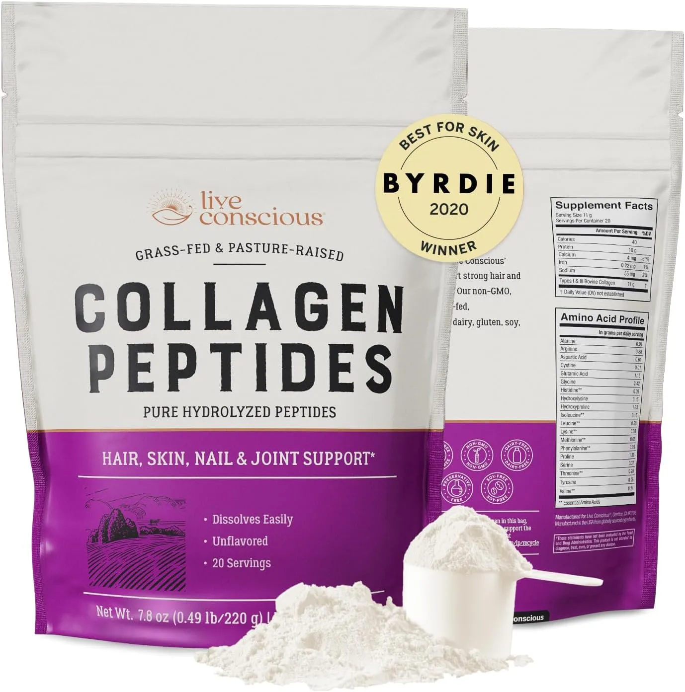 Collagen Peptides Powder - Naturally-Sourced Hydrolyzed Collagen Powder - Hair, Skin, Nail, and Joint Support - Type I & III Grass-Fed Collagen Supplements for Women and Men - 41 Servings - 16oz