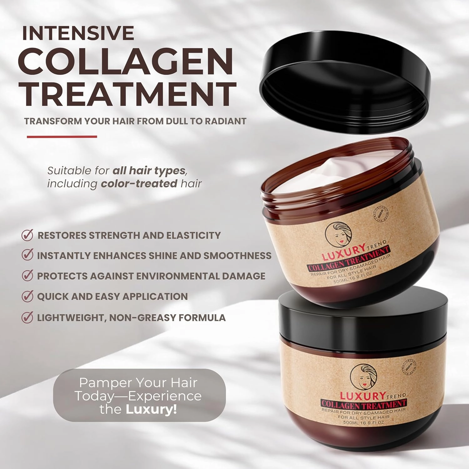 Collagen Hair Mask for Damaged Hair - Hydrating and Repairing Formula, Promotes Growth and Thickness - Ideal for Curly and Dry Hair, 16.9 oz