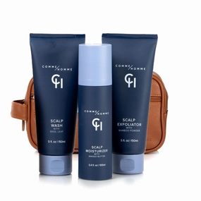 Comme Homme Ultimate Scalp Care Bundle for Bald Men | 3-Step Routine with Scalp Wash, Exfoliator & Moisturizer | Deep Cleanse, 24-Hour Moisture & Skin Protection | Free Toiletry Bag Included