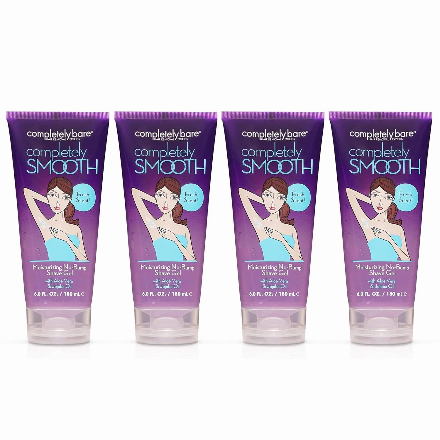 Completely Bare Completely Smooth Moisturizing No-Bump Shave Gel - All Natural, Aloe Vera, Jojoba Oil & Chamomile Prevents Irritation, Moisturize Dry Skin, Hypoallergenic, Vegan Formula 6oz, 4pck