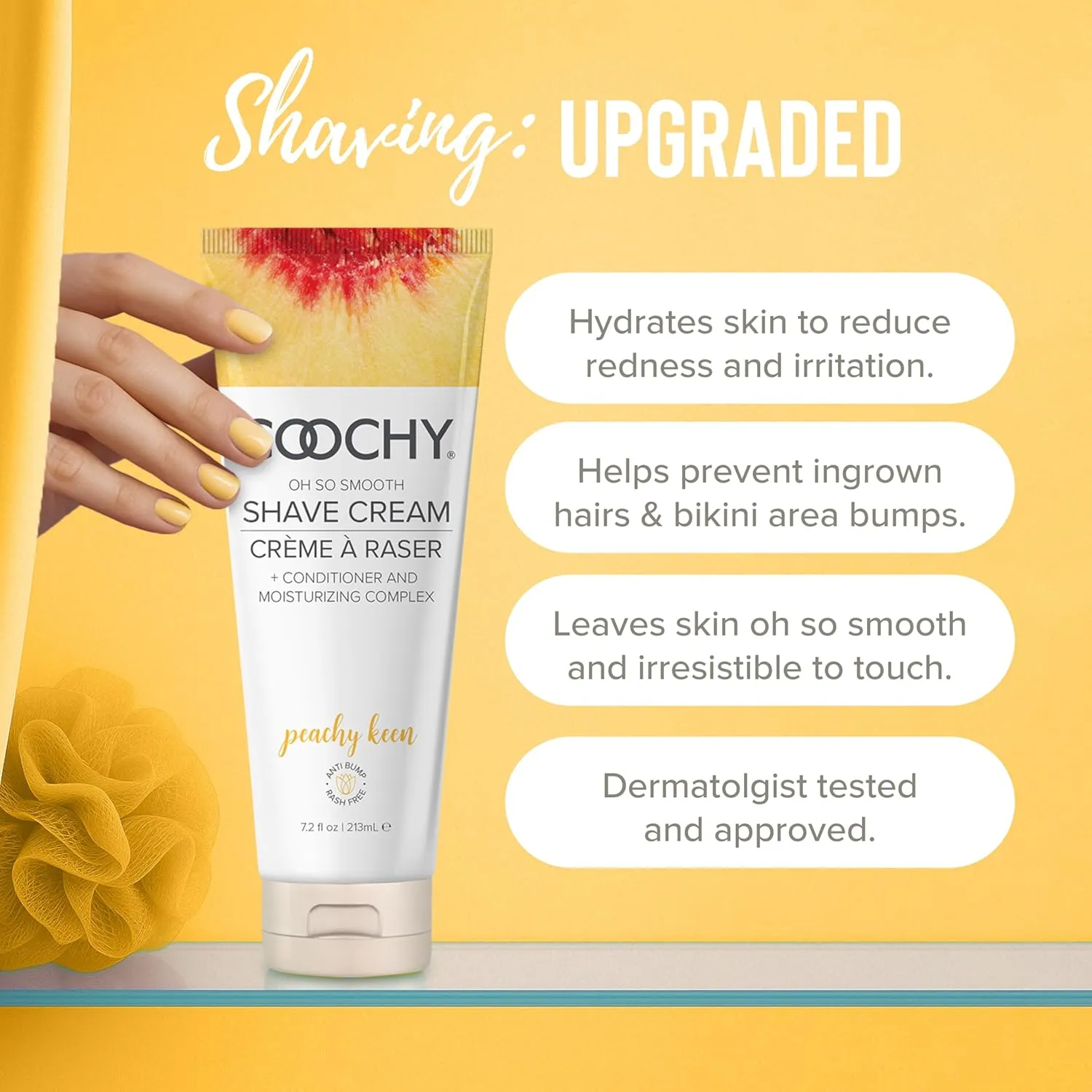 Coochy Intimate Shaving Cream | Shave Conditioner & Moisturizer for Face & Body | Ideal for Sensitive Skin Care, Anti-Bump | Peachy Keen, 12.5 oz