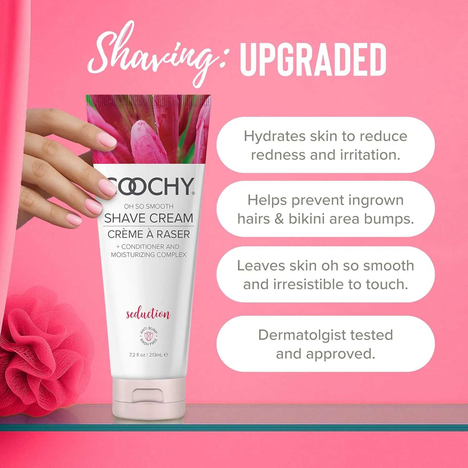 Coochy Intimate Shaving Cream | Shave Conditioner & Moisturizer for Face & Body | Ideal for Sensitive Skin Care, Anti-Bump | Seduction, 7.2 oz