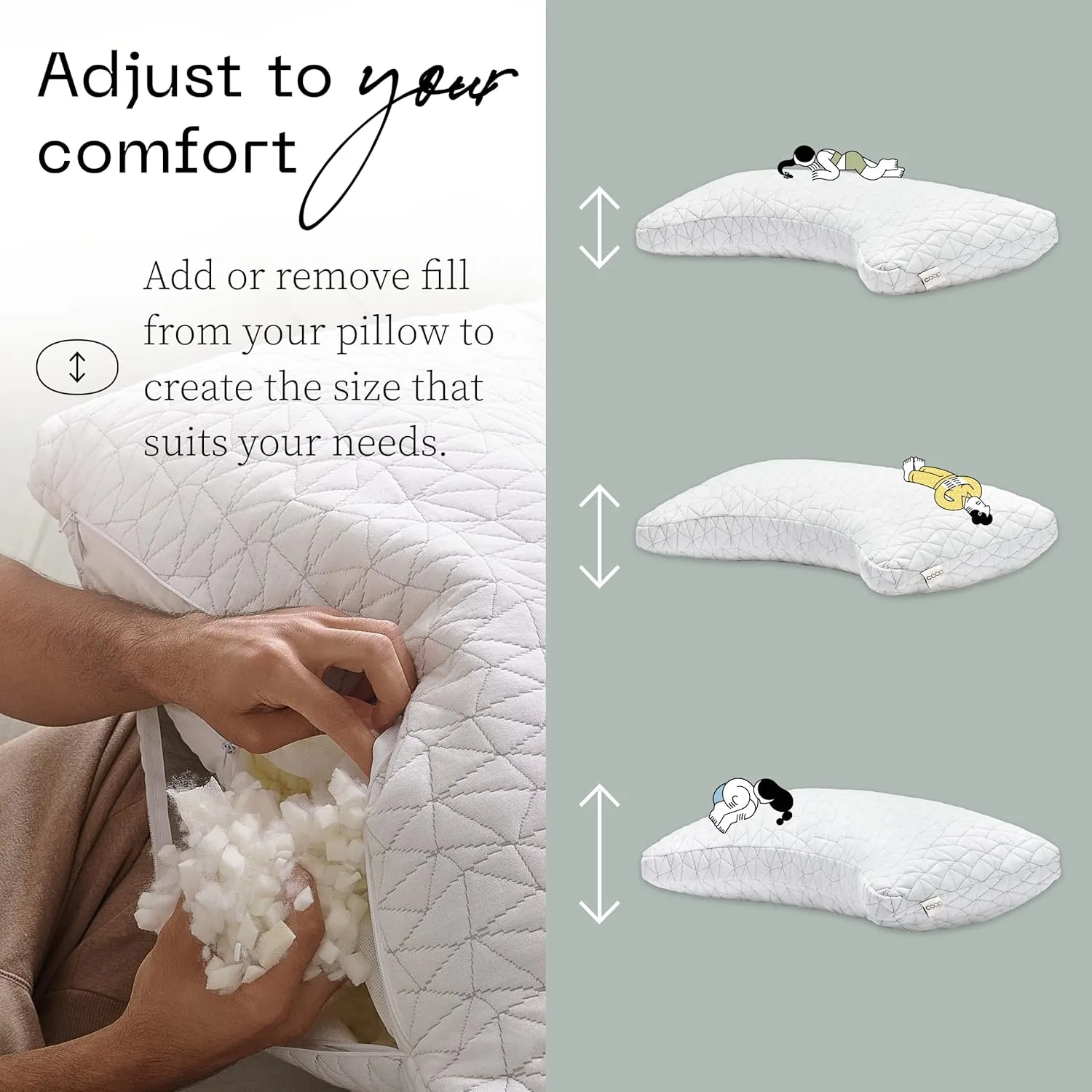 Coop Home Goods Original Crescent Adjustable Pillow, King Bed Pillows for Shoulder, Neck & Head Support, Crescent Foam Pillows - Medium Firm for Back & Side Sleeper, CertiPUR-US/GREENGUARD Gold