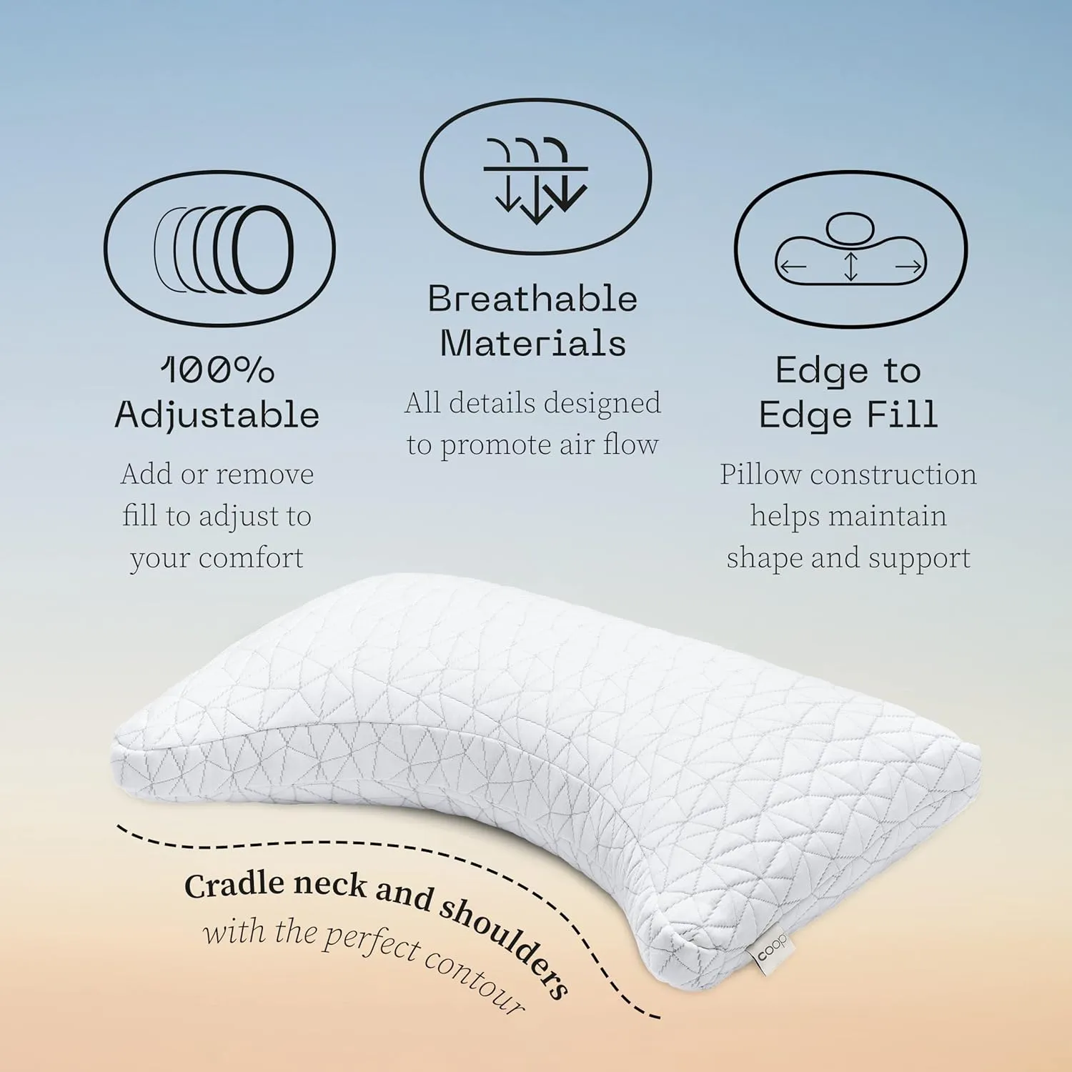 Coop Home Goods Original Crescent Adjustable Pillow, King Bed Pillows for Shoulder, Neck & Head Support, Crescent Foam Pillows - Medium Firm for Back & Side Sleeper, CertiPUR-US/GREENGUARD Gold