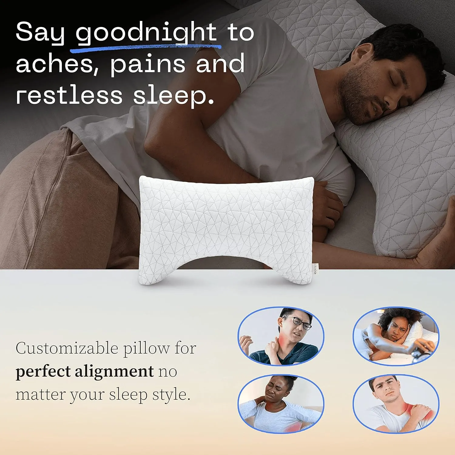 Coop Home Goods Original Crescent Adjustable Pillow, King Bed Pillows for Shoulder, Neck & Head Support, Crescent Foam Pillows - Medium Firm for Back & Side Sleeper, CertiPUR-US/GREENGUARD Gold