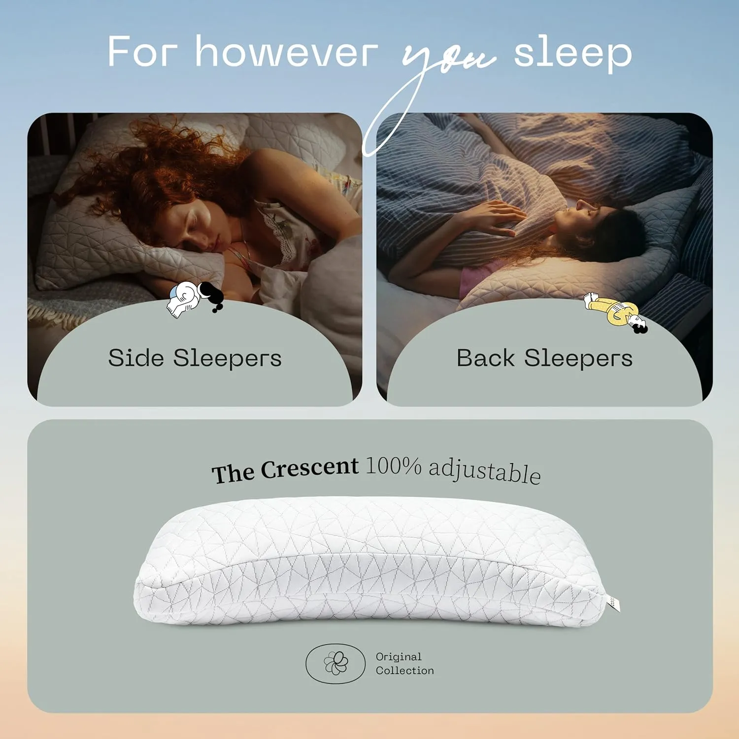 Coop Home Goods Original Crescent Adjustable Pillow, Queen Bed Pillows for Shoulder, Neck & Head Support, Crescent Foam Pillows - Medium Firm for Back & Side Sleeper, CertiPUR-US/GREENGUARD Gold