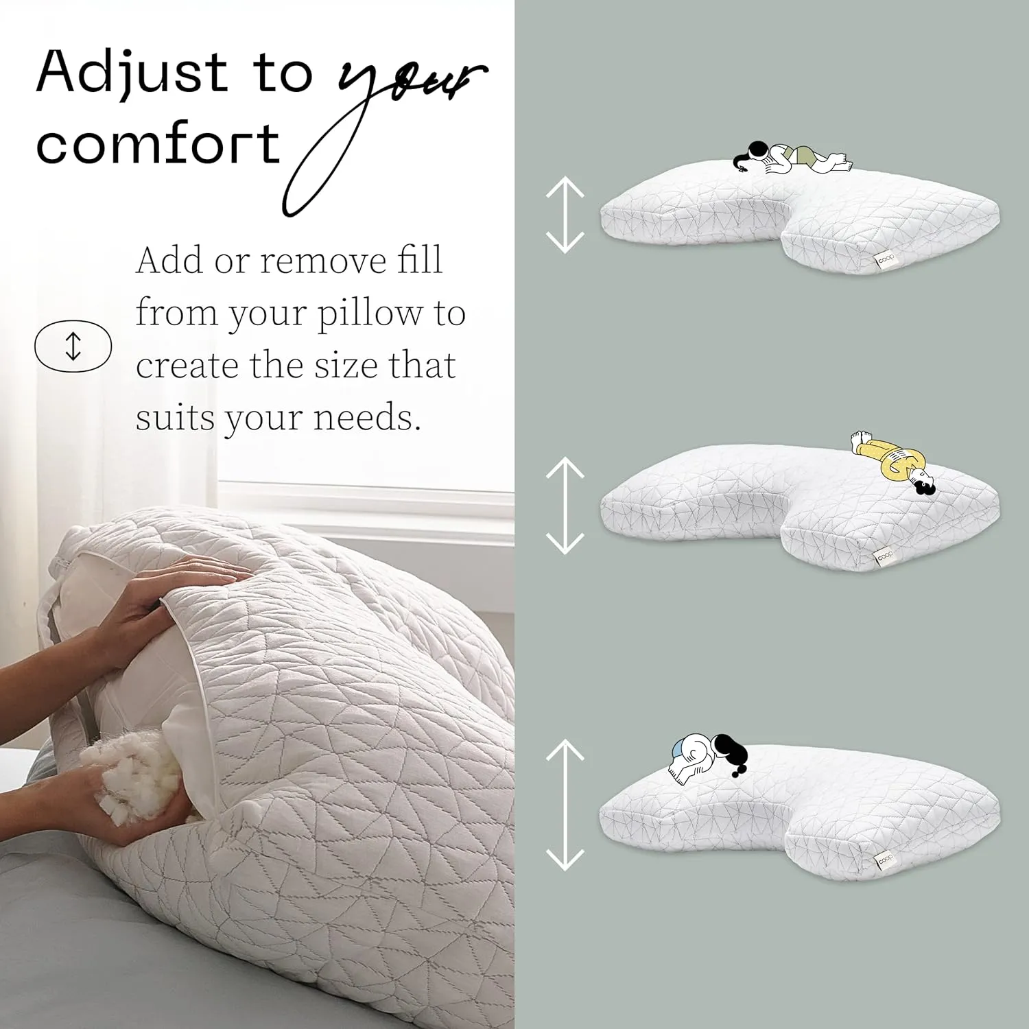 Coop Home Goods Original Cut-Out Adjustable Pillow, King Size Bed Pillows for Neck & Head Support, Memory Foam Pillows - Medium Firm for Side Sleeper, CertiPUR-US/GREENGUARD Gold