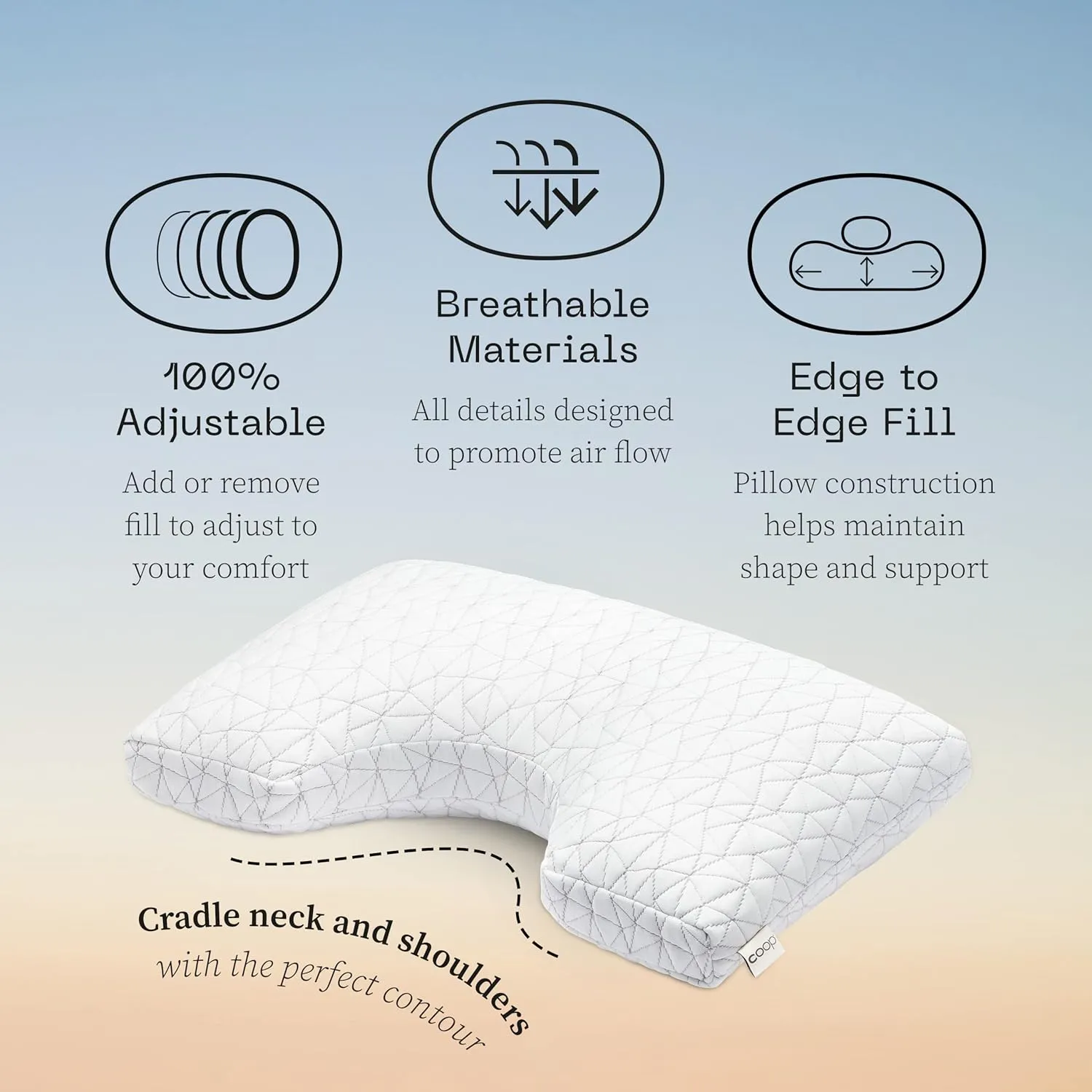 Coop Home Goods Original Cut-Out Adjustable Pillow, King Size Bed Pillows for Neck & Head Support, Memory Foam Pillows - Medium Firm for Side Sleeper, CertiPUR-US/GREENGUARD Gold