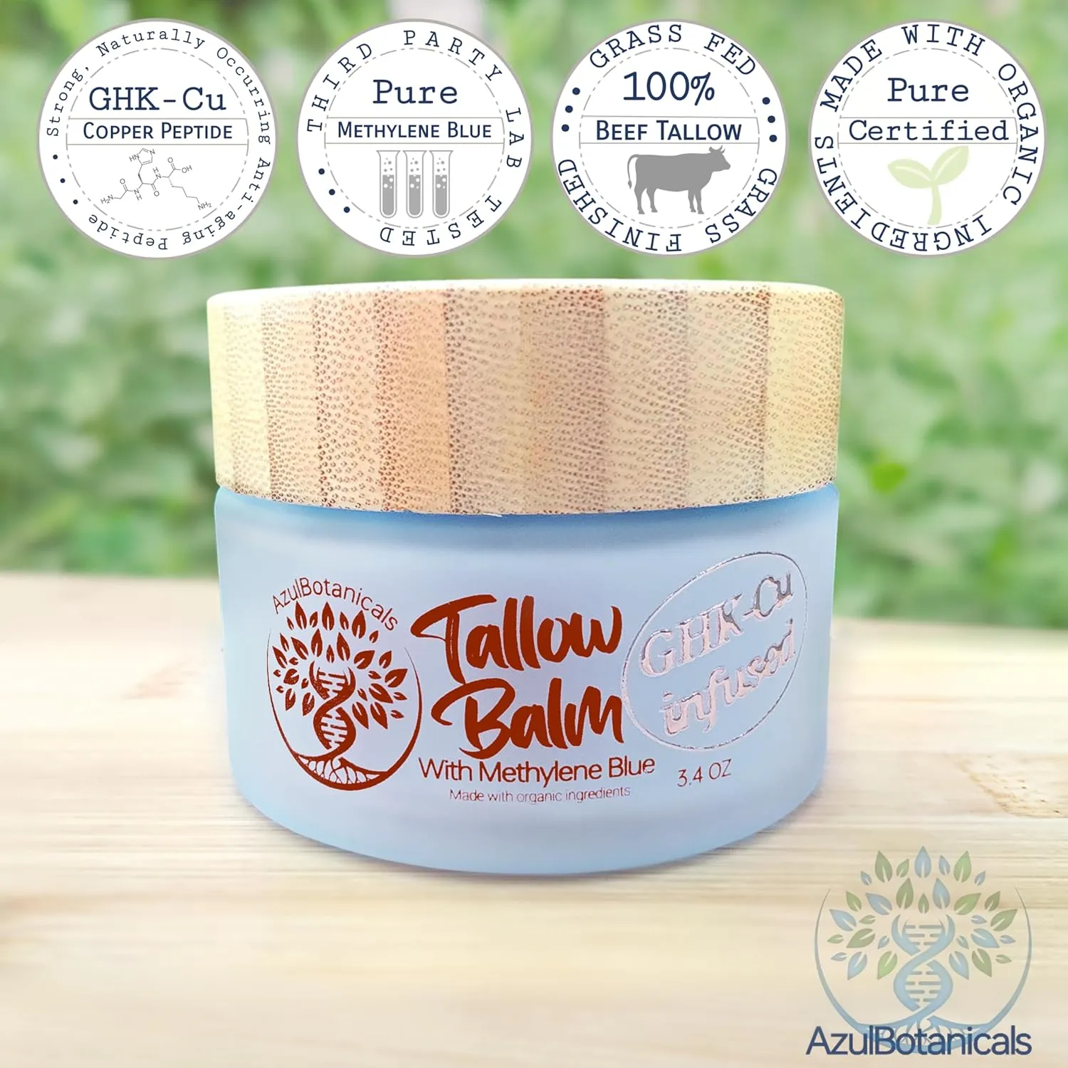 Copper Peptide GHK-Cu & Methylene Blue Infused Whipped Grass Fed Beef Tallow Balm, Anti-Aging, Fine lines, Wrinkles, Eczema, Acne, Full body moisturizer, All skin types, With Organic Ingredients 3.4oz