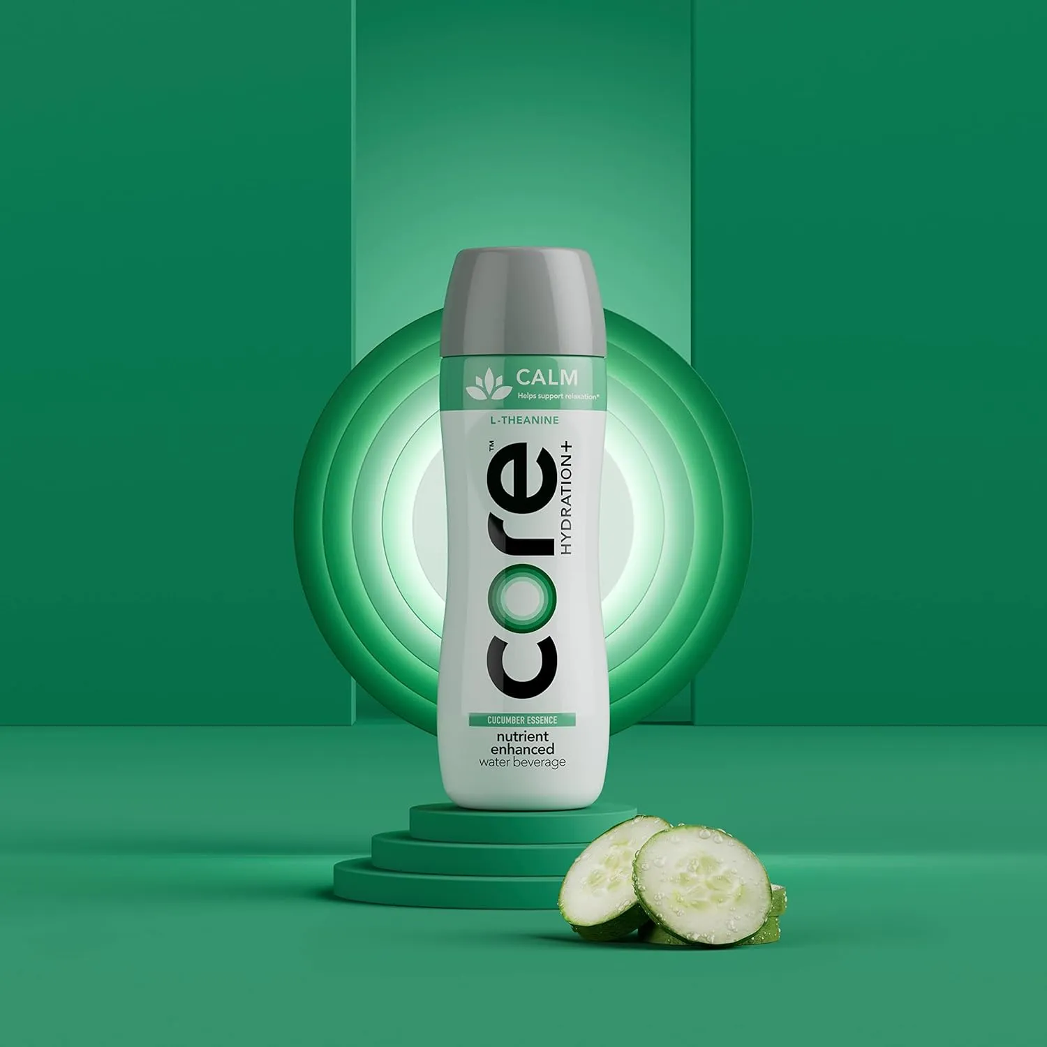 CORE Hydration  Calm, Cucumber Essence Nutrient Enhanced Water with L-Theanine, 23.9 Fl Oz Bottle (Pack of 12)