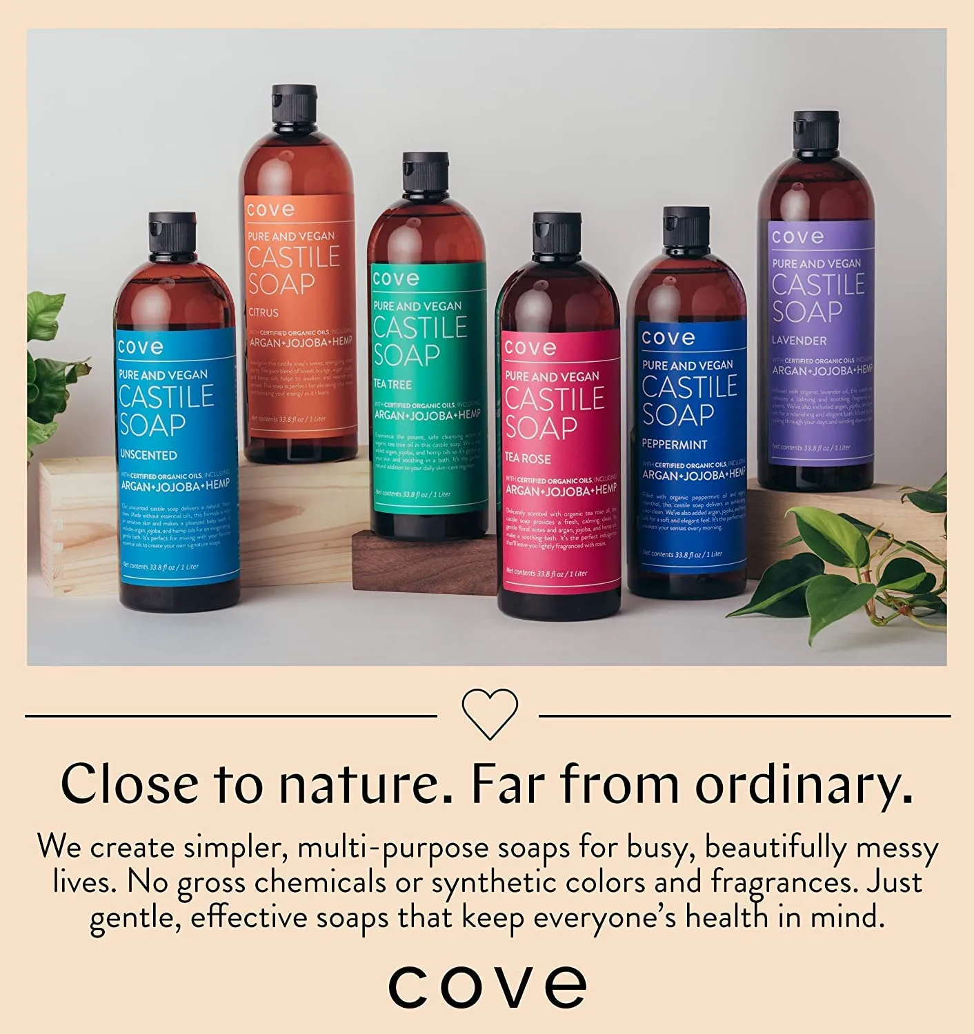 Cove Castile Soap Lavender - 1 Gallon With Pump - Organic Argan, Jojoba, & Hemp Oils