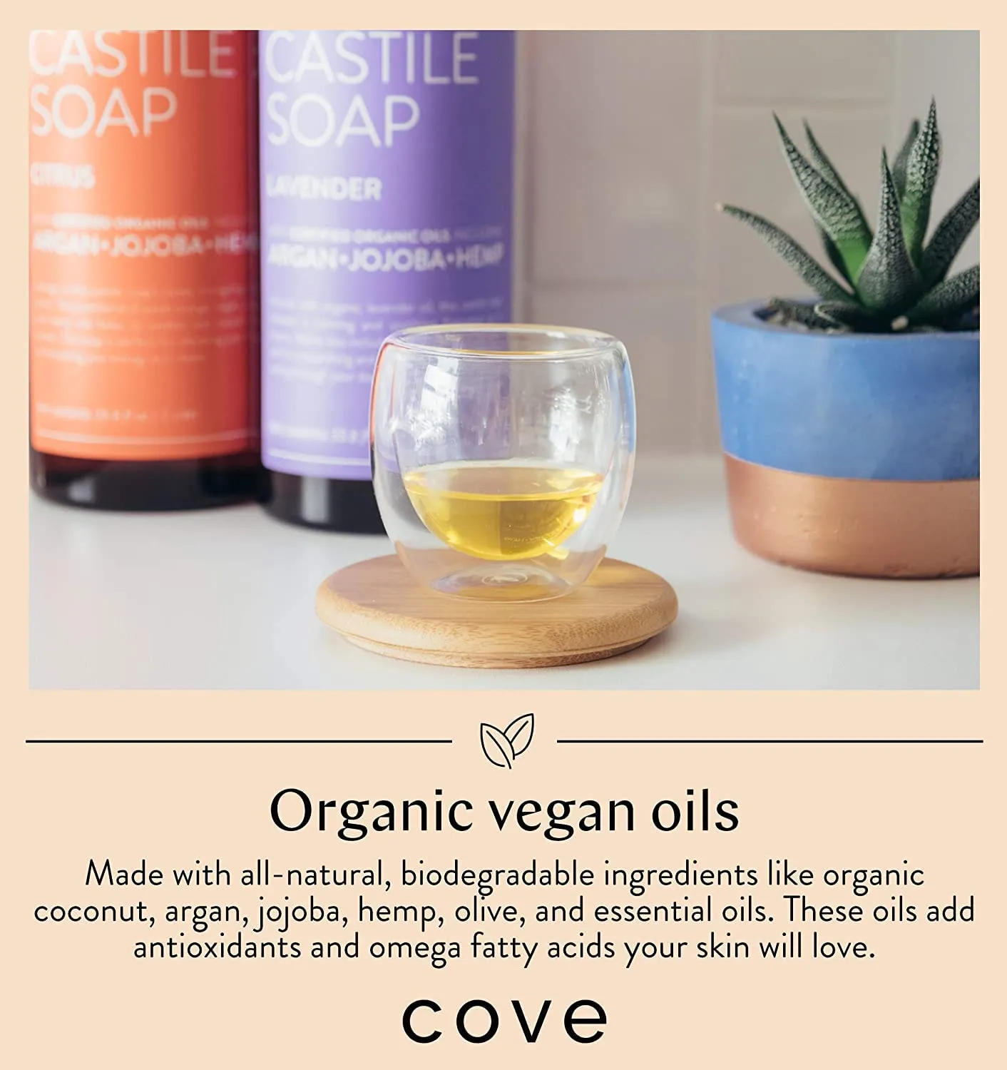 Cove Castile Soap Lavender - 1 Gallon With Pump - Organic Argan, Jojoba, & Hemp Oils