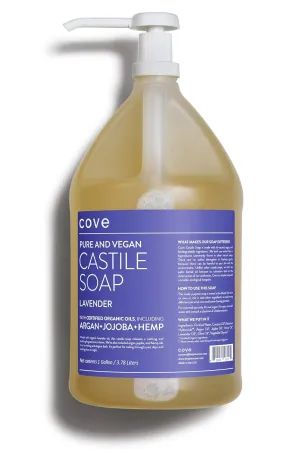 Cove Castile Soap Lavender - 1 Gallon With Pump - Organic Argan, Jojoba, & Hemp Oils