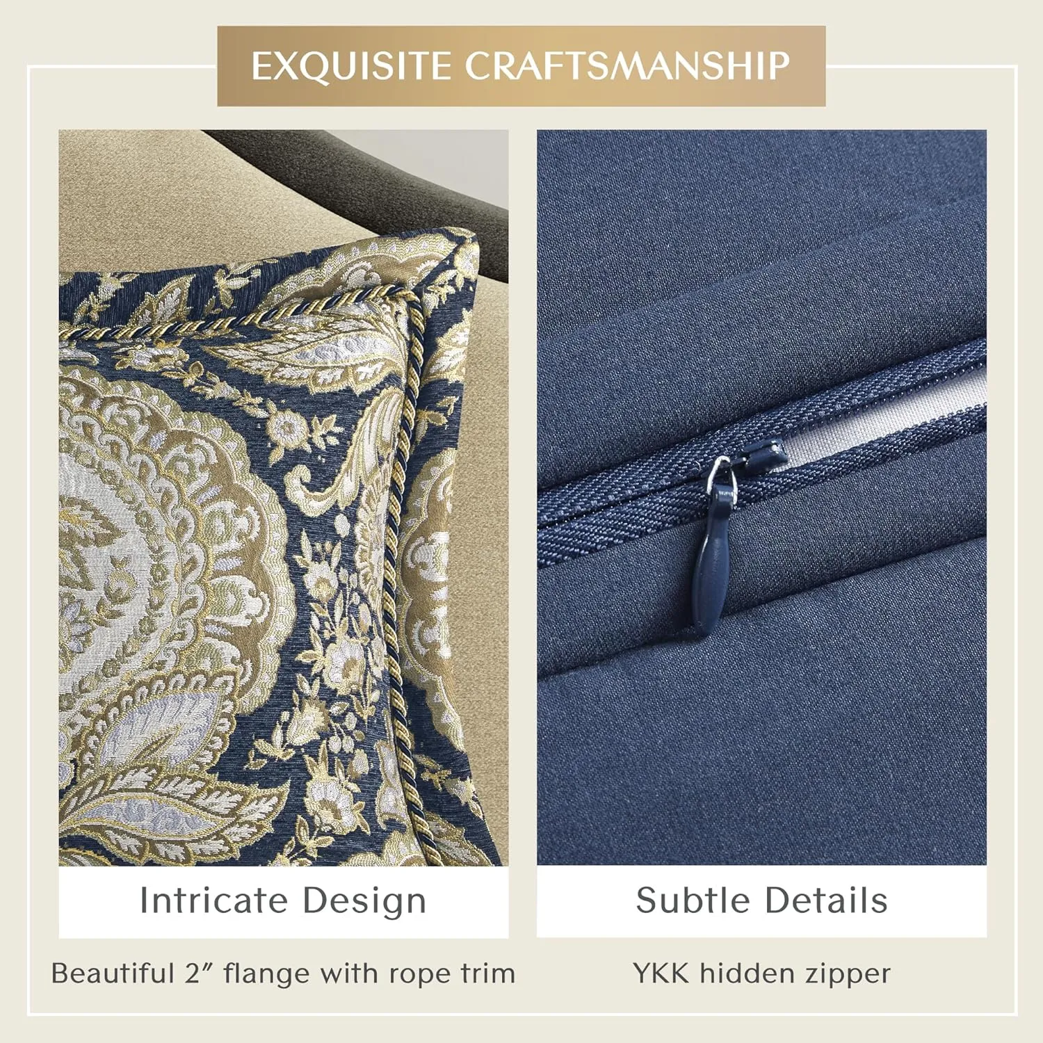 Croscill King Comforter Set, Luxe Chenille Jacquard Medallion, Soft Microfiber Twill Comforter for a King-Size Bed, Oversized Comforter King Bedding, 2 Shams & Bedskirt, Valentina, Navy 4 Piece