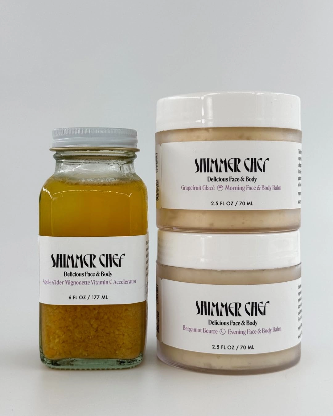 Daily Shimmer Set | Morning Evening Face Body Balms, Apple Cider Mignonette Vitamin C Accelerator | Radiant Glow, Collagen Boost, Vitamin C | Hydrating, Protective, Antioxidant Formulas