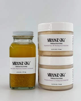 Daily Shimmer Set | Morning Evening Face Body Balms, Apple Cider Mignonette Vitamin C Accelerator | Radiant Glow, Collagen Boost, Vitamin C | Hydrating, Protective, Antioxidant Formulas