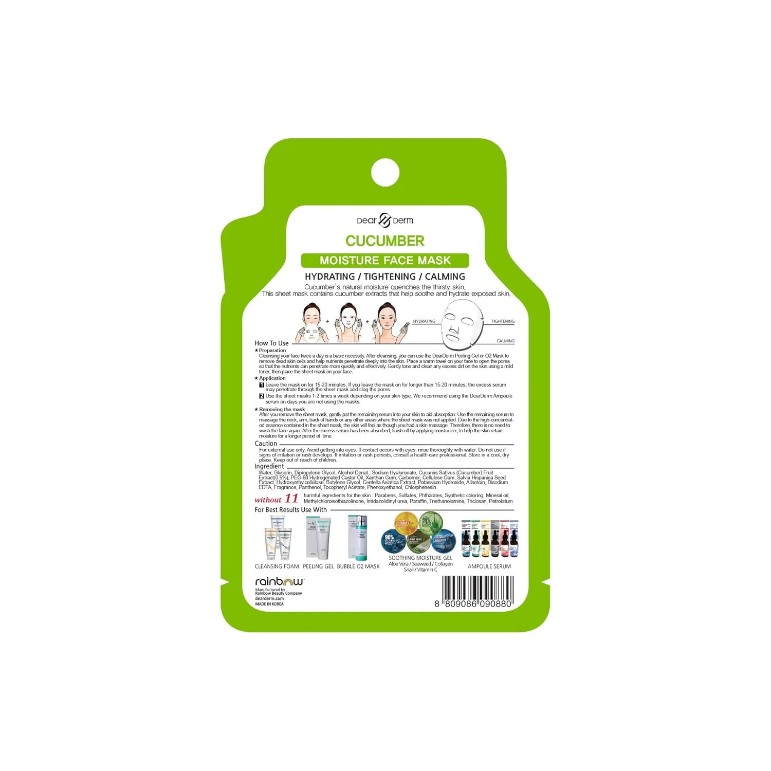 Dearderm Cucumber Moisture Mask (10pcs)