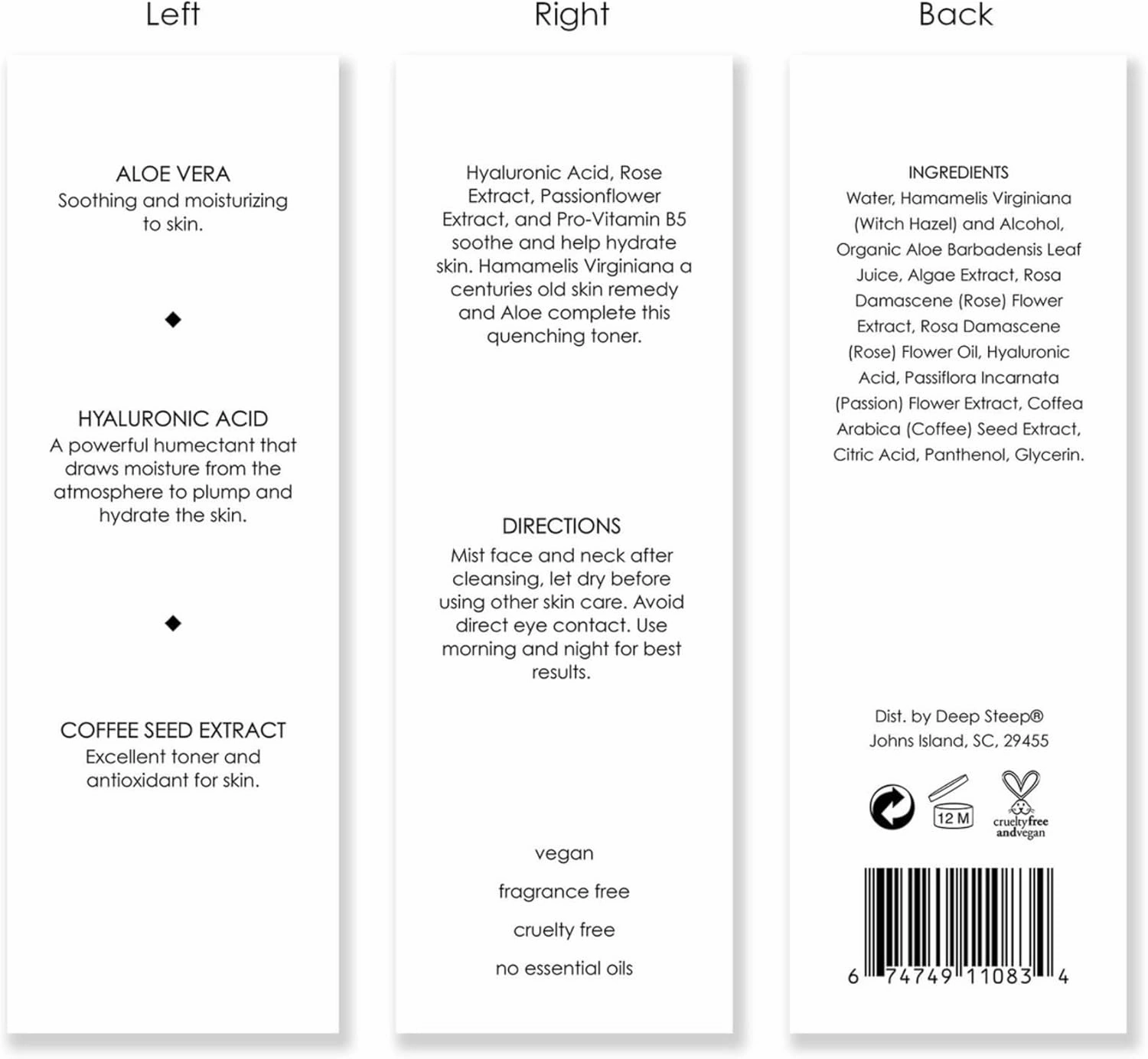 Deep Steep- Skin Care Line- Toners (Hydrating Toner, 4 oz)