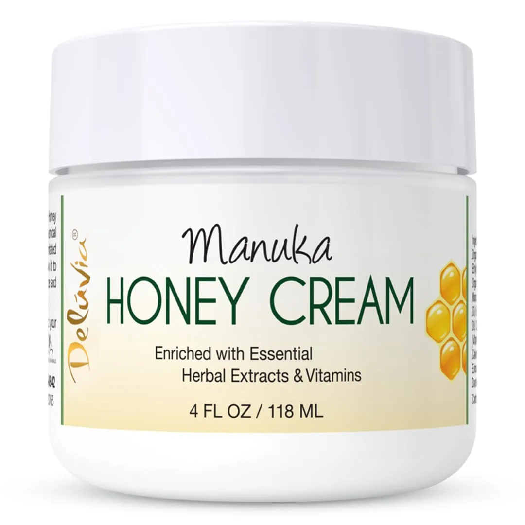 Deluvia Manuka Honey Cream | Hydrating & Soothing Moisturizer Face & Body Lotion | for Sensitive Skin, Eczema, Psoriasis & Dermatitis | 4 ounce