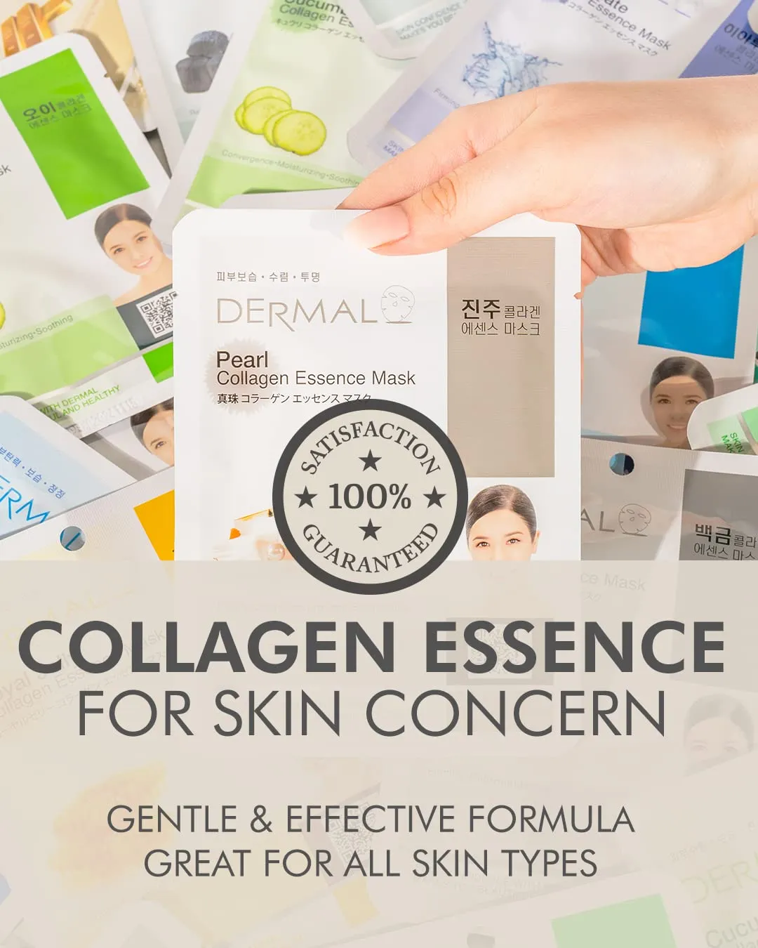 DERMAL 24 Combo Pack A Collagen Essence Korean Face Mask - Hydrating & Soothing Facial Mask with Panthenol - Hypoallergenic Self Care Sheet Mask for All Skin Types - Natural Home Spa Treatment Mask