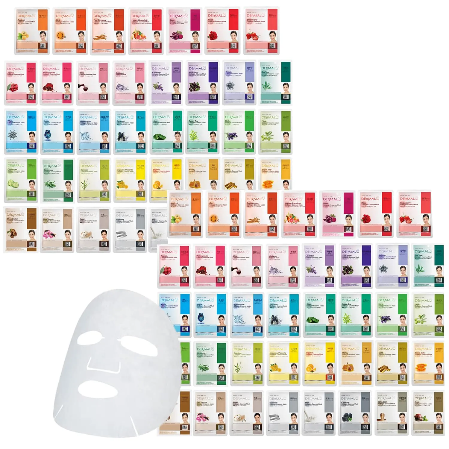 DERMAL 78 Combo Pack Collagen Essence Korean Face Mask - Hydrating & Soothing Facial Mask with Panthenol - Hypoallergenic Self Care Sheet Mask for All Skin Types - Natural Home Spa Treatment Masks