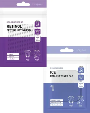 DERMAL Ice Cooling Toner Pad Travel Kit   Retinol Peptide Lifting Pad Travel Kit Bundle