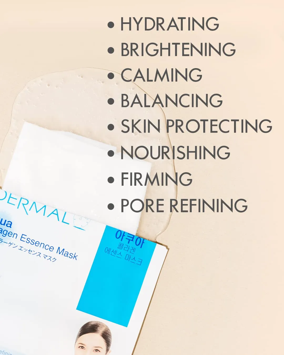 DERMAL Korean Collagen Face Mask – Hydrating & Soothing Sheet Mask with Panthenol – Hypoallergenic Calming Moisture Care for All Skin Types – 32 Combo Pack