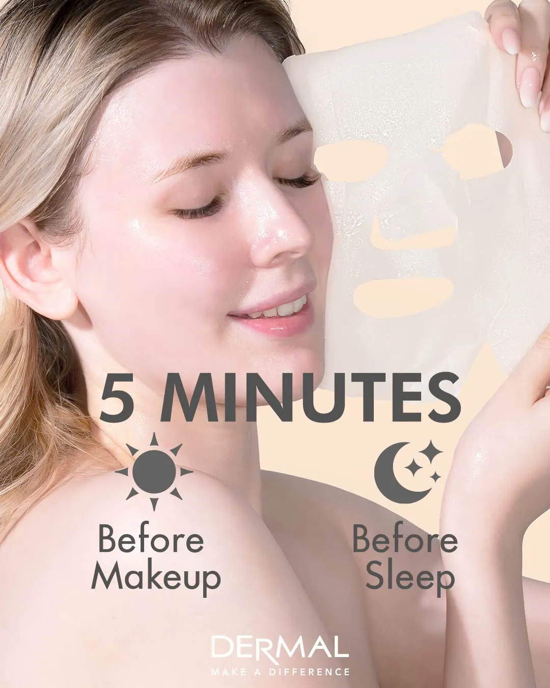DERMAL Korean Collagen Face Mask – Hydrating & Soothing Sheet Mask with Panthenol – Hypoallergenic Calming Moisture Care for All Skin Types – 32 Combo Pack