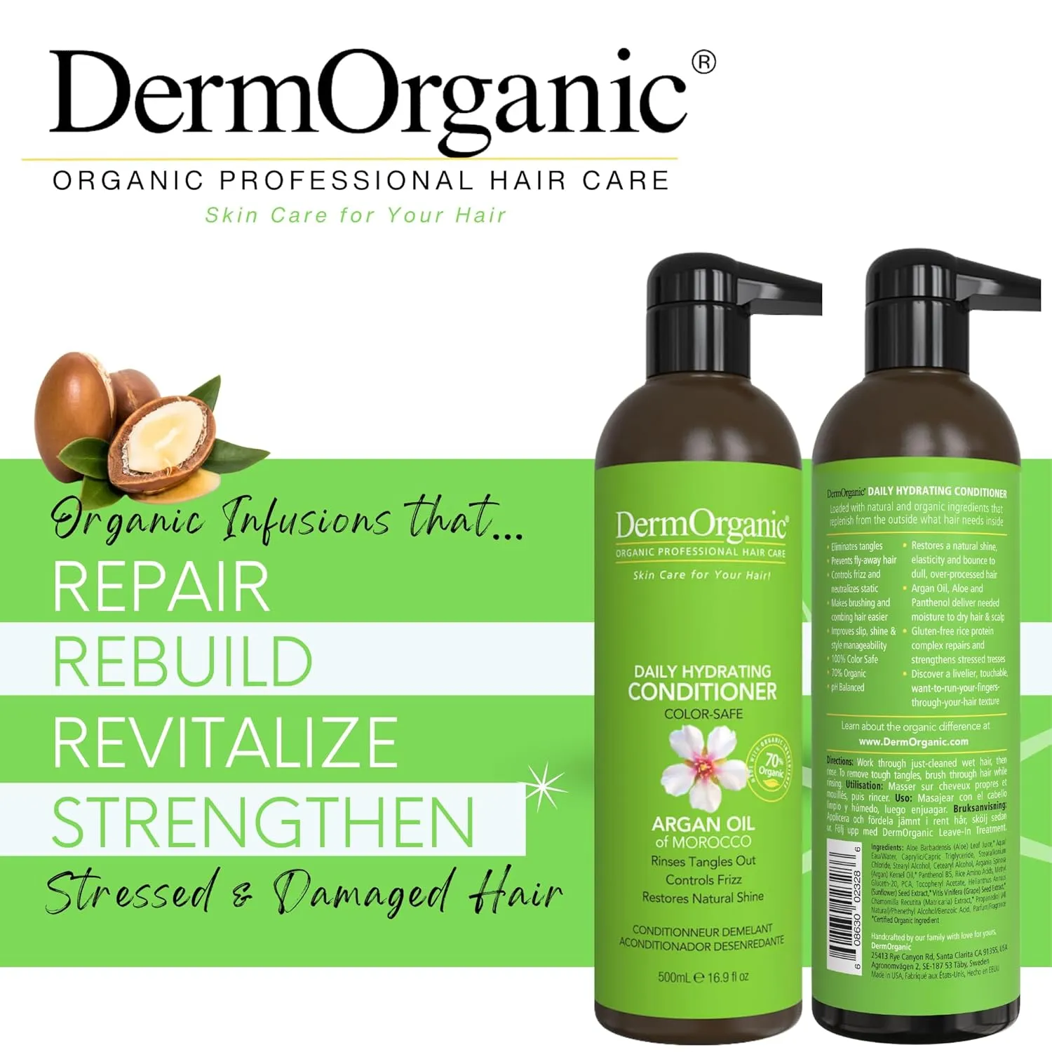 DermOrganic Argan Oil Daily Hydrating Conditioner – Sulfate-Free & Color Safe, 16.9 oz