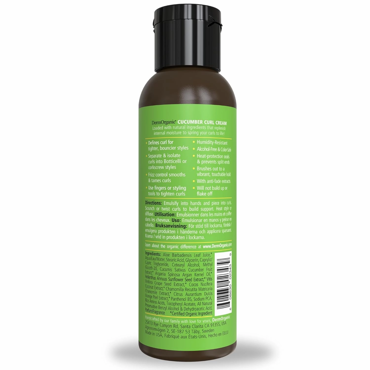 DermOrganic Cucumber Curl Cream for Hair – Sulfate-Free, Color Safe, Hydrating, 5 oz