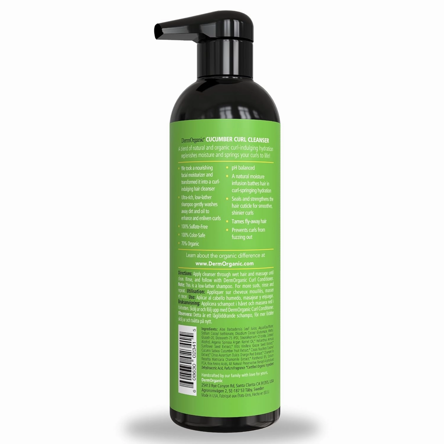 DermOrganic Organic Cucumber Curl Care Shampoo – Sulfate-Free, Color Safe, Hydrating, 17 oz