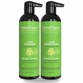 DermOrganic Organic Cucumber Curl Care Shampoo plus Conditioner – Sulfate-Free, Color Safe, Hydrating, 17 oz