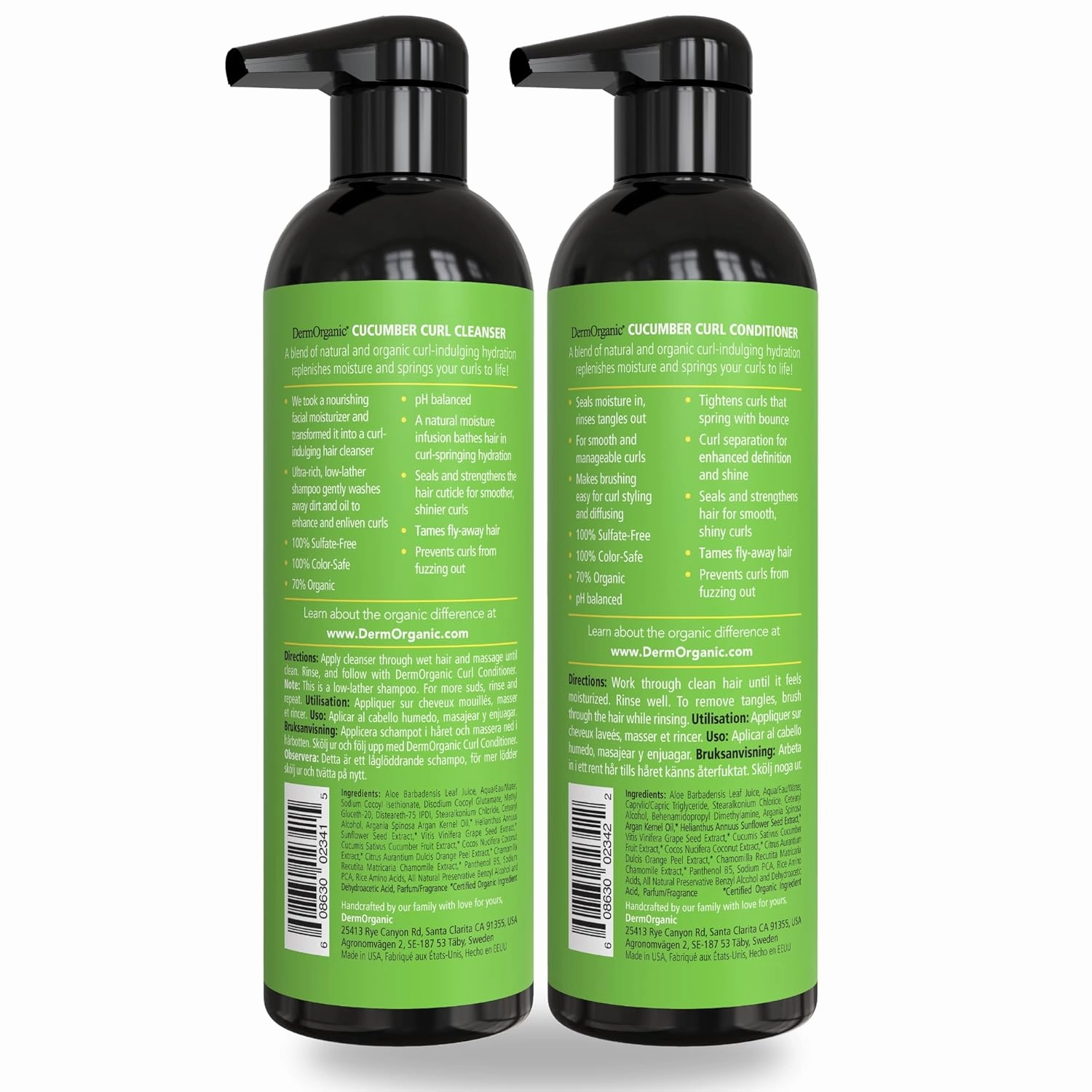 DermOrganic Organic Cucumber Curl Care Shampoo plus Conditioner – Sulfate-Free, Color Safe, Hydrating, 17 oz