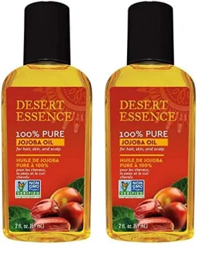 Desert Essence 100% Pure Jojoba Oil - 2 oz - Moisturizes Body Skin & Cleanses Clogged Pores -Nourishes Hair and Scalp - Hair Care & Skincare Essential Oil - Suitable for Sensitive Skin (Pack of 2)