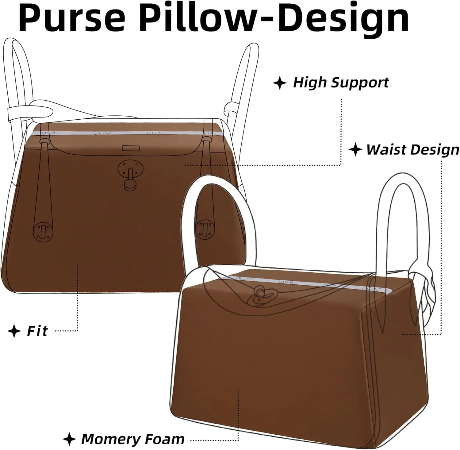 DGAZ Purse Pillow Shaper Insert for Luxury Handbags, Silky Pillow Shaper for Lindy 19/26/30/34 Bags(Gold,LD19)