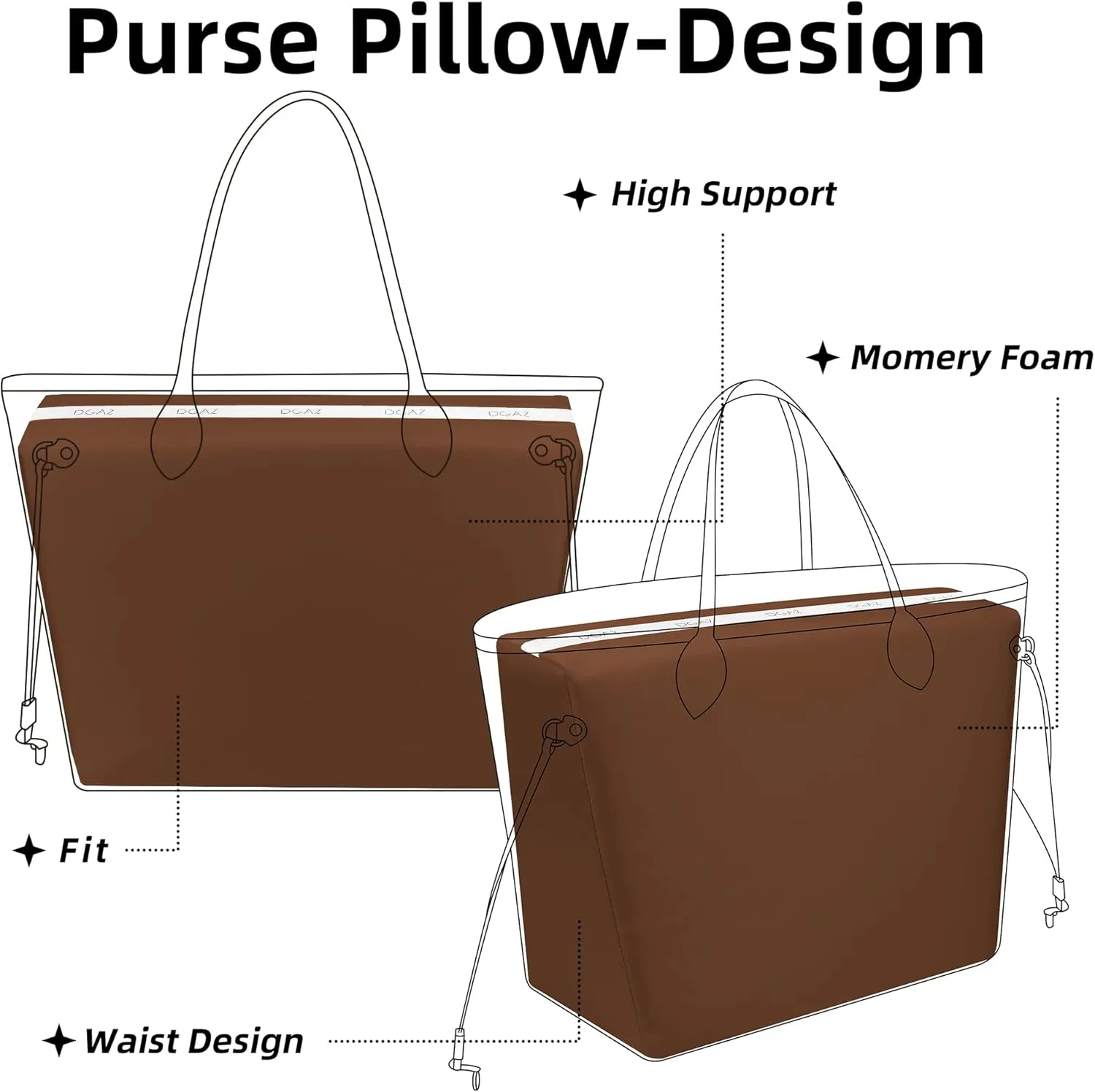 DGAZ Purse Pillow Shaper Insert for Neverfullbag, Silky Pillow Shaper for Luxury Handbags(Gold,GM)