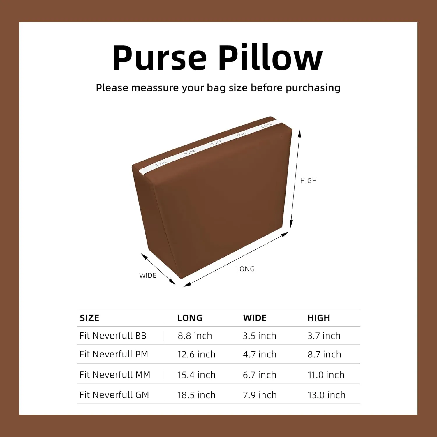 DGAZ Purse Pillow Shaper Insert for Neverfullbag, Silky Pillow Shaper for Luxury Handbags(Gold,GM)