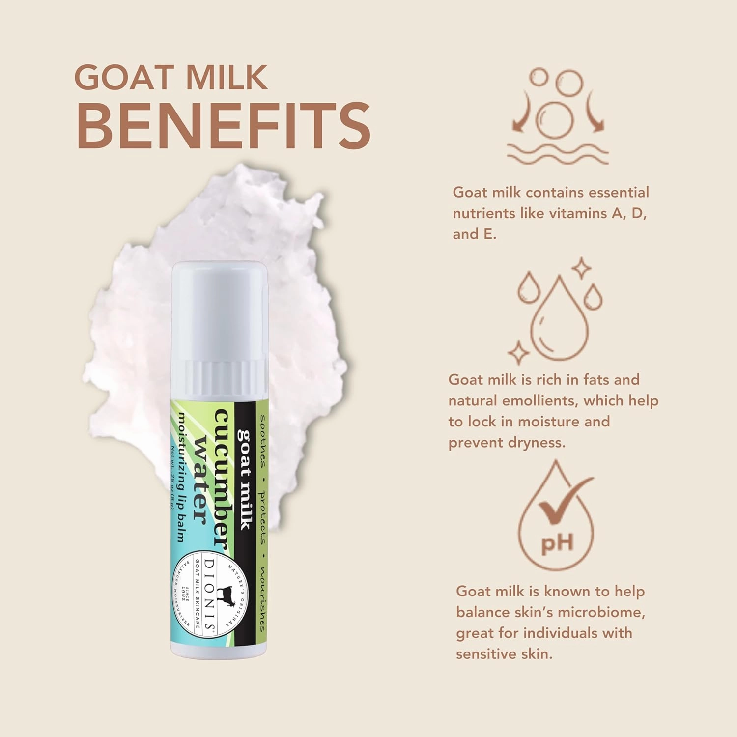Dionis Goat Milk Skincare Scented Lip Balm, Beeswax, Shea Butter & Coconut Oil Self Care Made in The USA, Cruelty Free, Paraben Free Hydrating Moisturizer for Chapped Lips, Cucumber Water, 0.28oz, 6pk